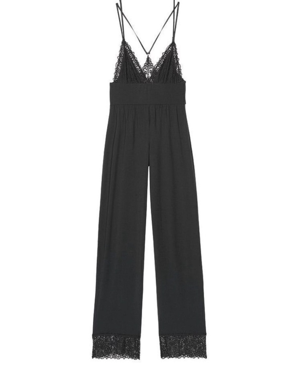 Victoria's Secret Black Heavenly Supersoft Modal Jumpsuit Lace Trim Size XL New - Picture 3 of 6